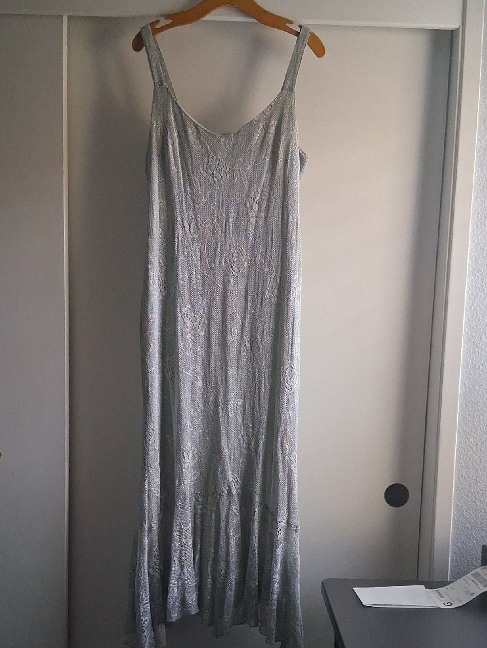 Vintage Metallic Floral Fully Crocheted Mermaid Maxi Dress XL